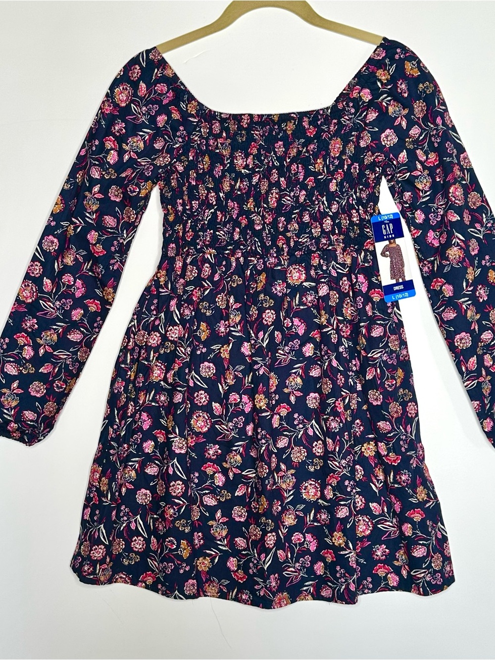 GAP Girls Navy Floral Long-Sleeve Dress NWT Sz L (10-12)